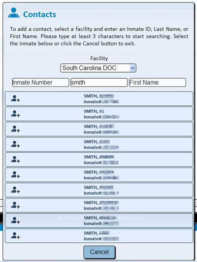 picking an inmate on Offender Connect email