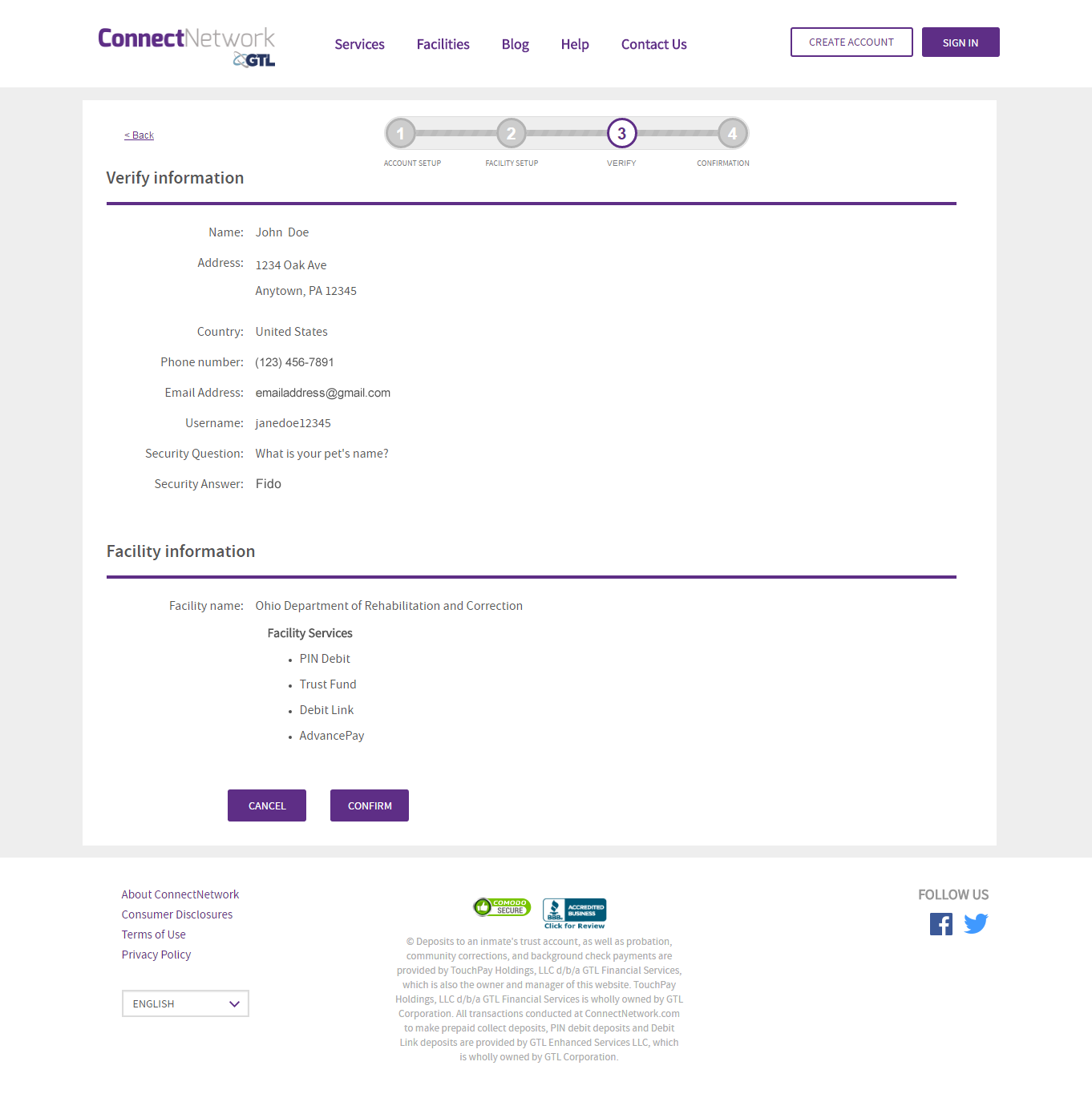 CN Account Verification Screen