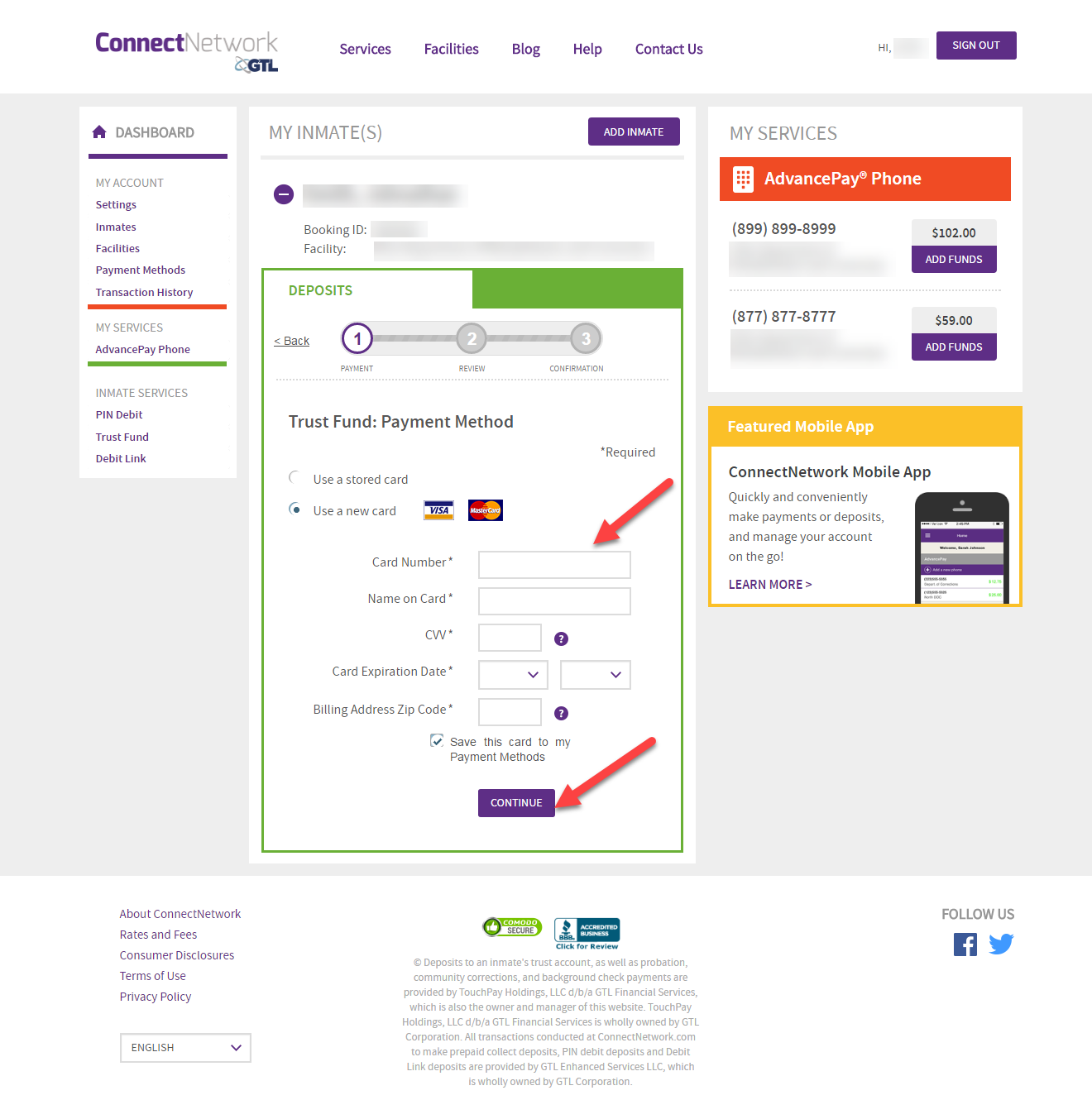 If using a new or different card, you will need to complete the form