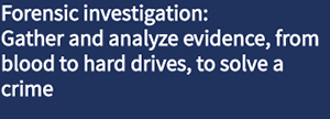 Forensic investigation – Gather and analyze evidence, from blood to hard drives, to solve a crime